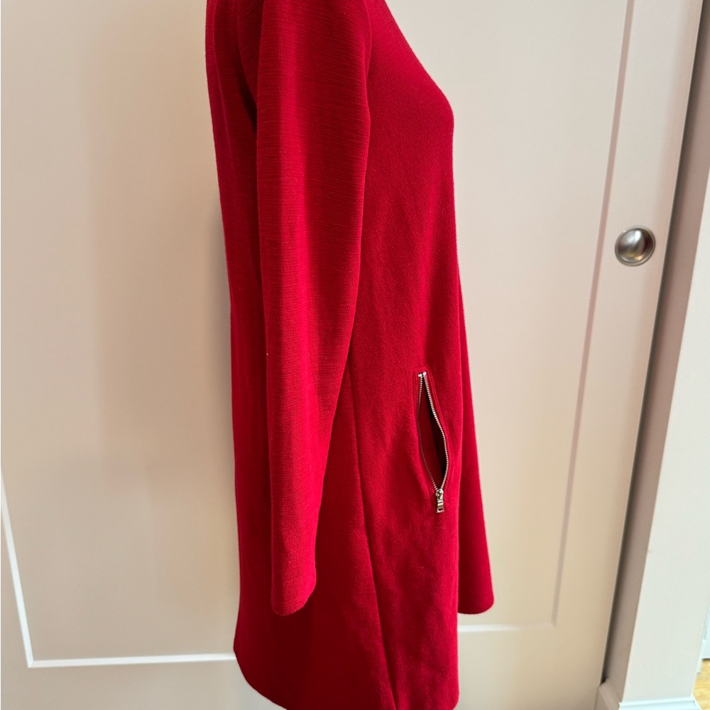 GAP Red Long Sleeve Knit Dress with Silver Zipper Pockets - Picture 4 of 12